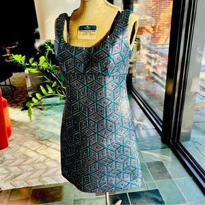 Milly sparkle dress (silver, purple, teal geo print). Size 4.